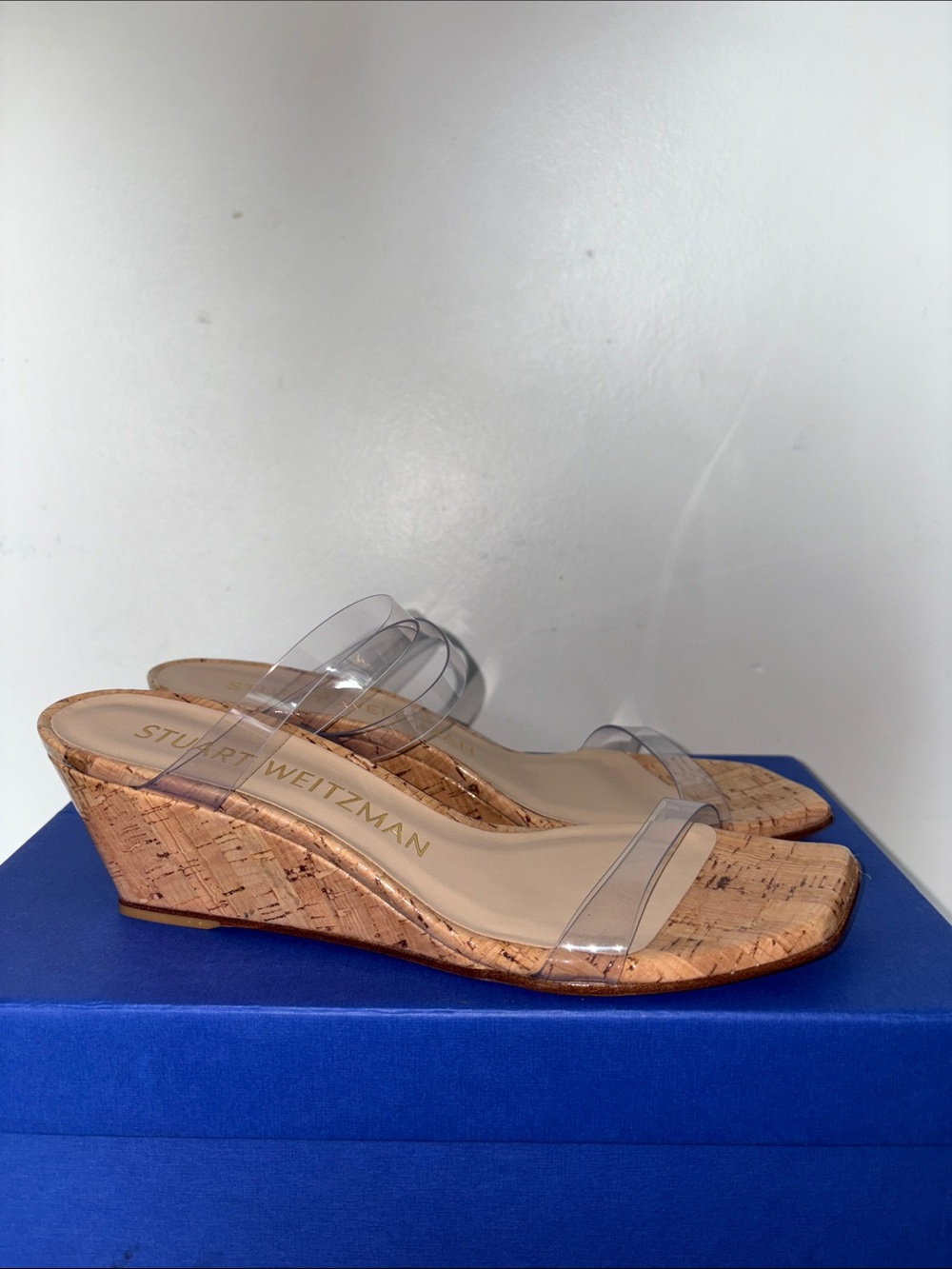 Stuart Weitzman Clear Strap Cork Wedge Sandals - Transparent